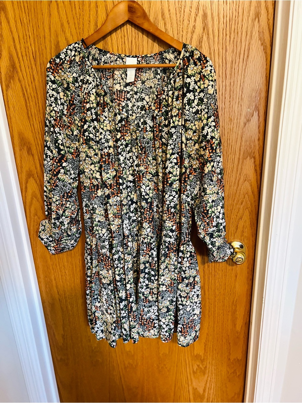 H&M Black Floral Short Dress with Multicolor Blooms